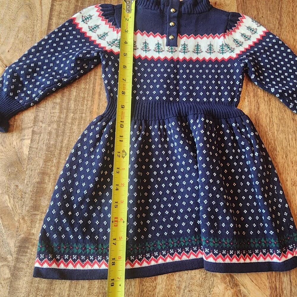 Janie And Jack Dress Girls 18-24 Months Blue Sweater Fair Isle Trees Winter Knit - Picture 12 of 15